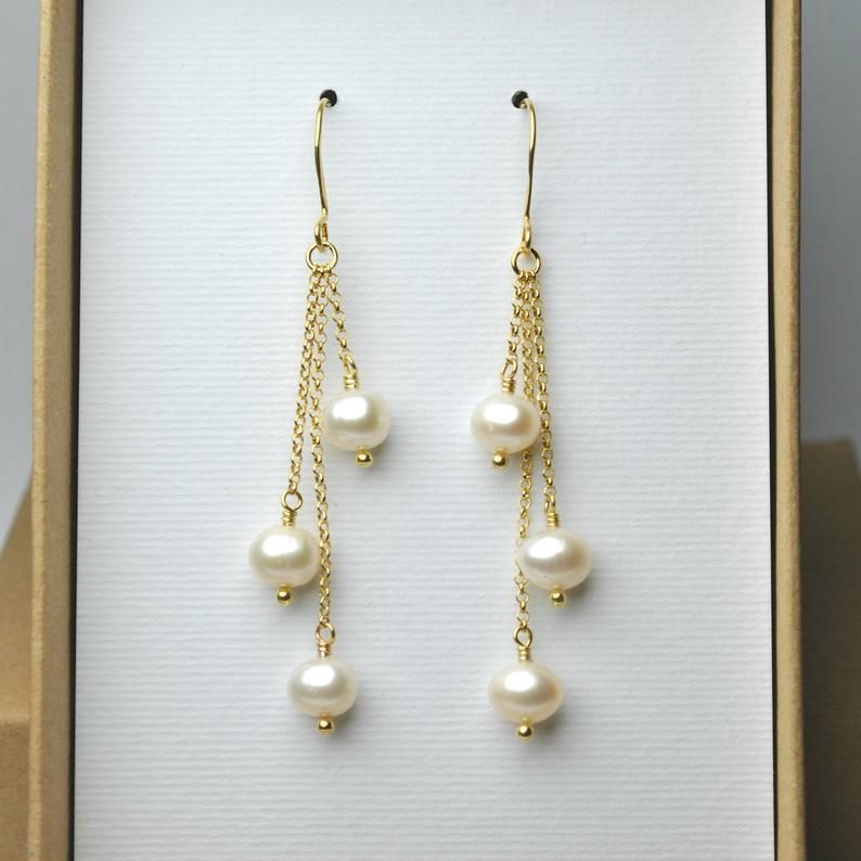 Elegant 3-Pearl Drop Earrings
