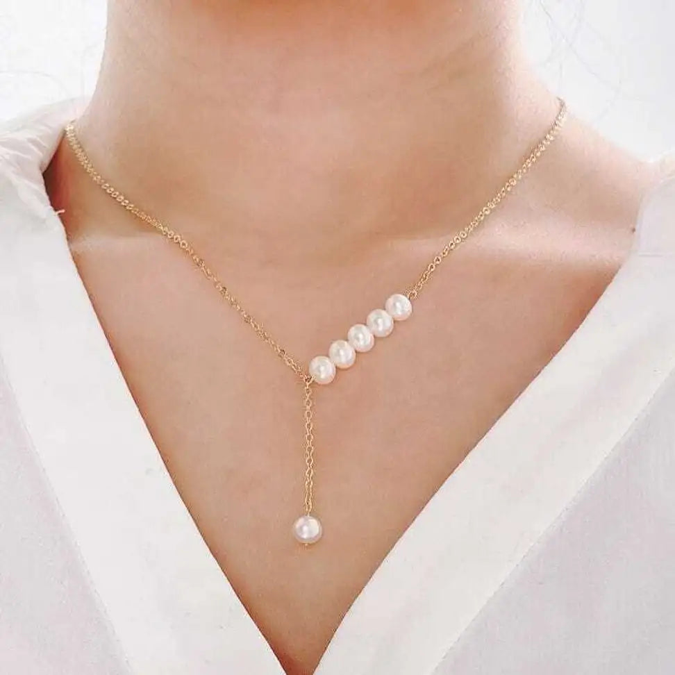 Pearl Bead Drop Golden-Plated Necklace