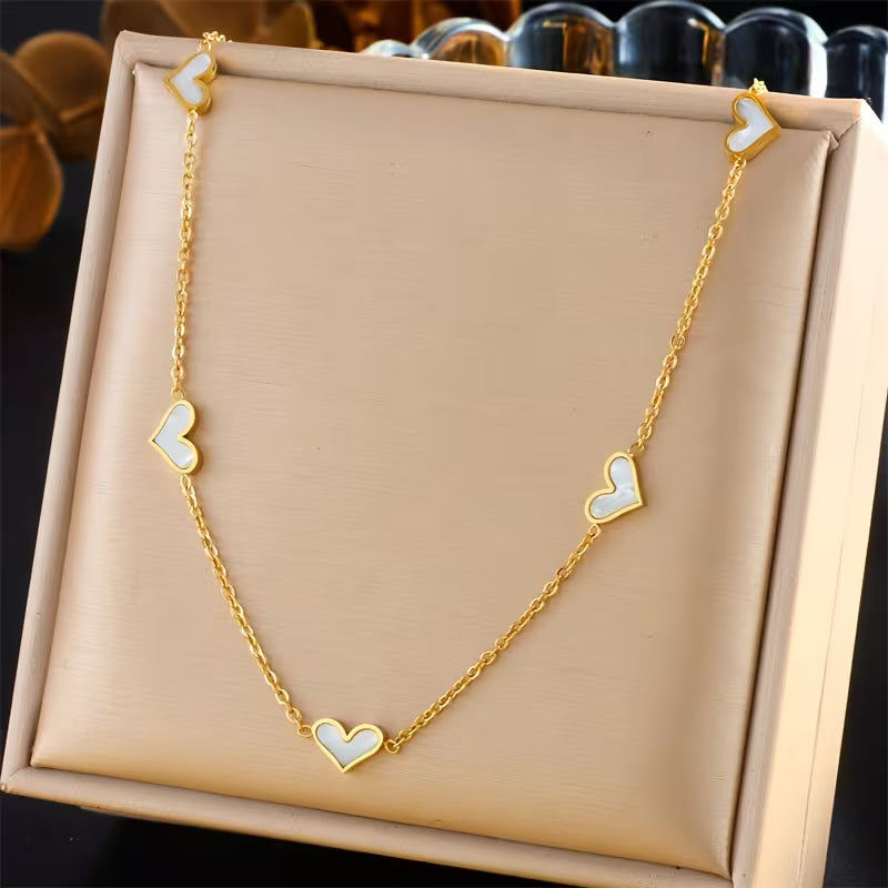 Golden Chain Black Heart & White Heart Pendant Necklaces