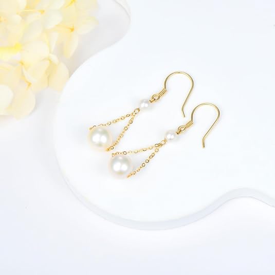 Triangle Pearl Chain Drop Earrings