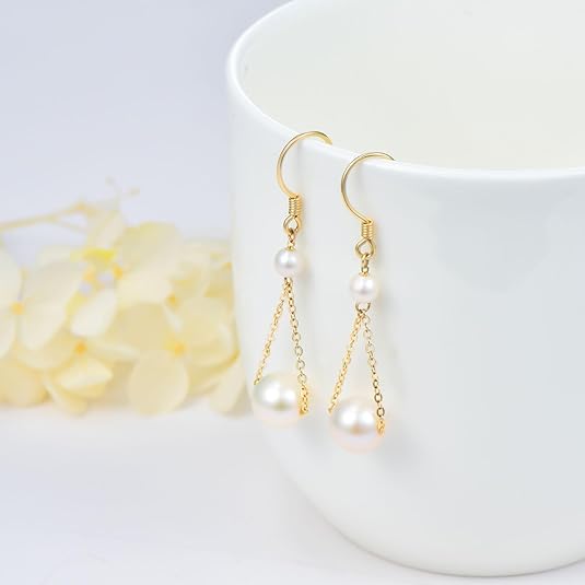 Triangle Pearl Chain Drop Earrings