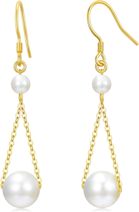 Triangle Pearl Chain Drop Earrings