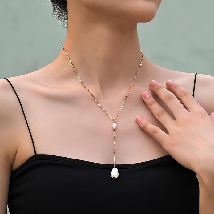 Elegant Pearl Lariat Necklace