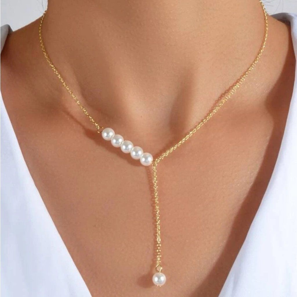 Pearl Bead Drop Golden-Plated Necklace