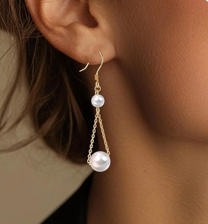 Triangle Pearl Chain Drop Earrings