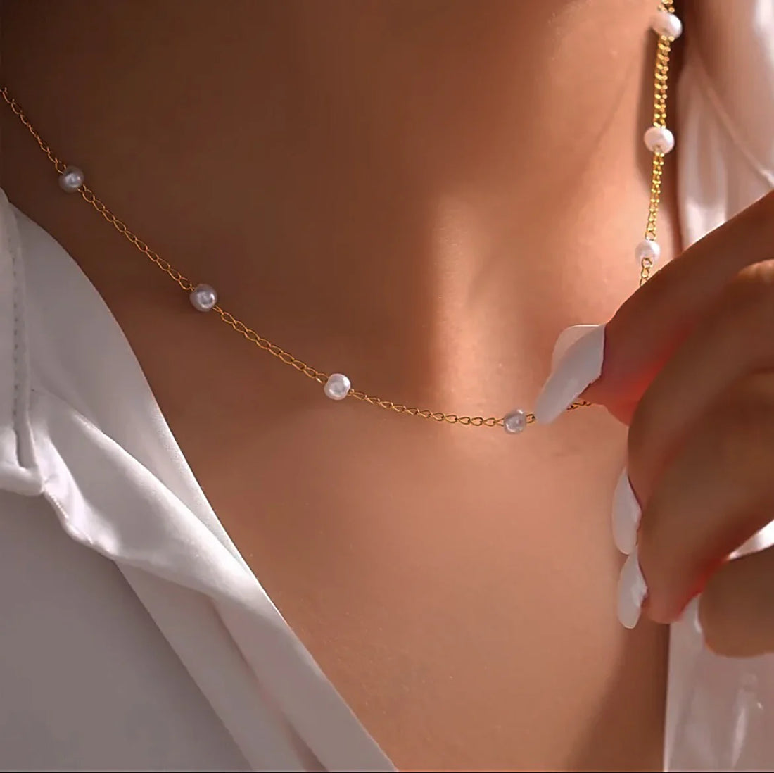 Dainty Pearl Chain Necklace