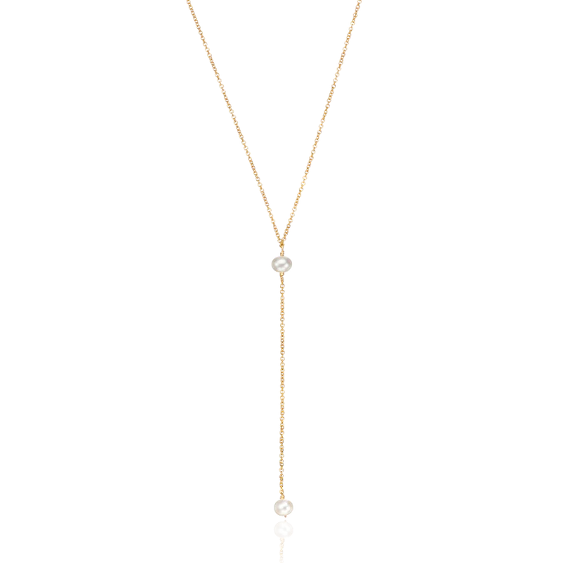 Elegant Golden Pearl Lariat Necklace