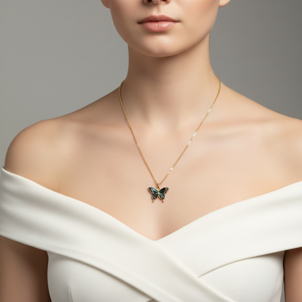 Pretty Butterfly  Charm Pendant Necklace