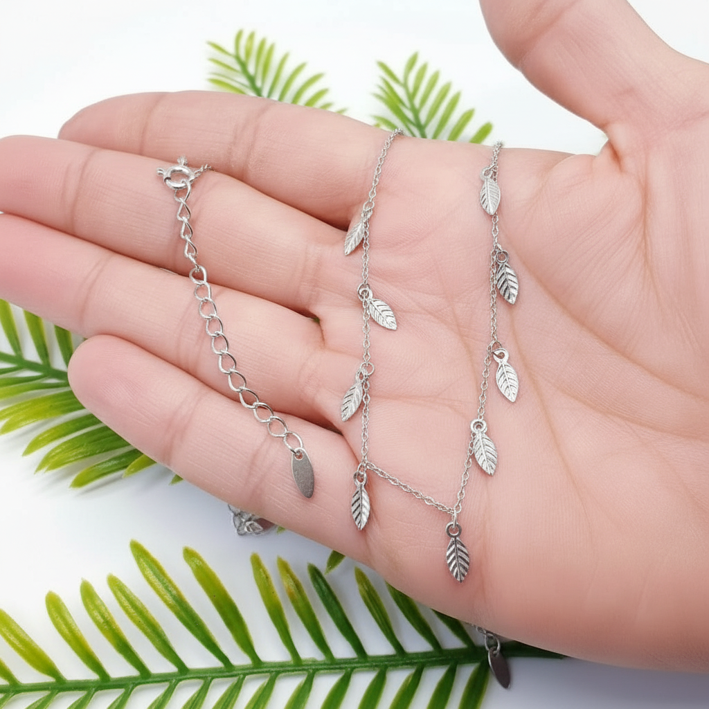 Leaf Charm Necklace in Sterling Silver