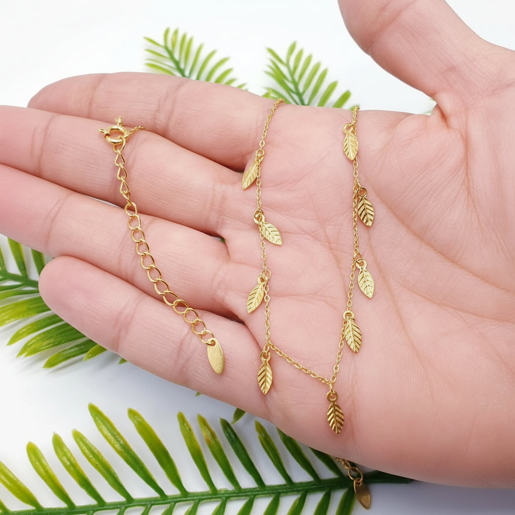 Leaf Charm Necklace in Sterling Golden