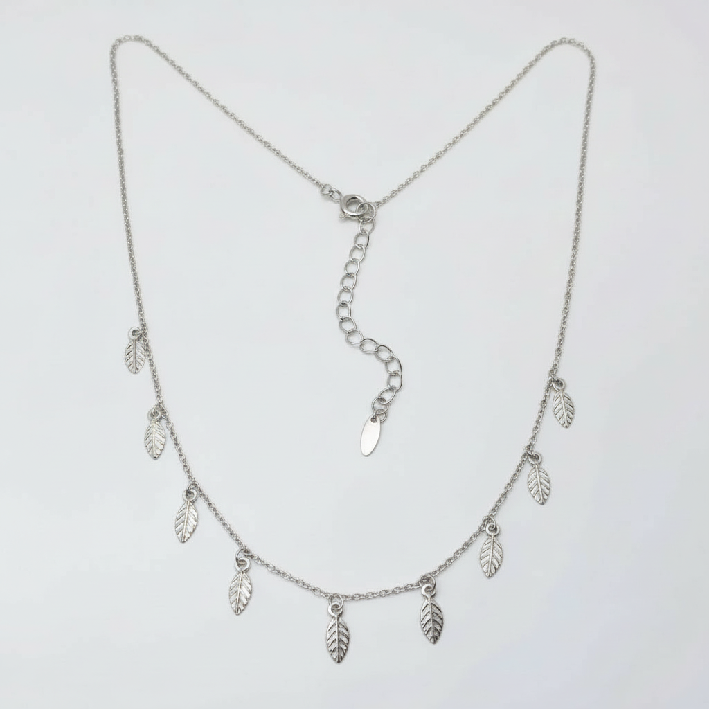 Leaf Charm Necklace in Sterling Silver