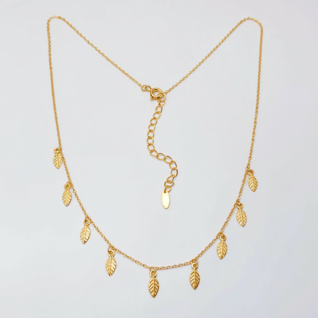 Leaf Charm Necklace in Sterling Golden