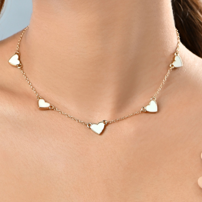 Golden Chain Black Heart & White Heart Pendant Necklaces