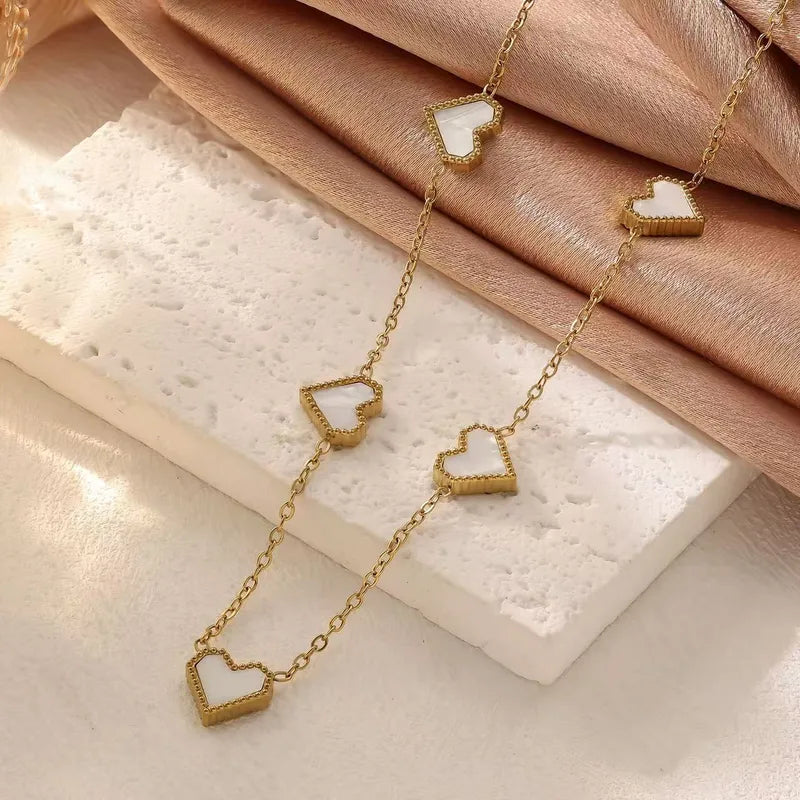 Golden Chain Black Heart & White Heart Pendant Necklaces