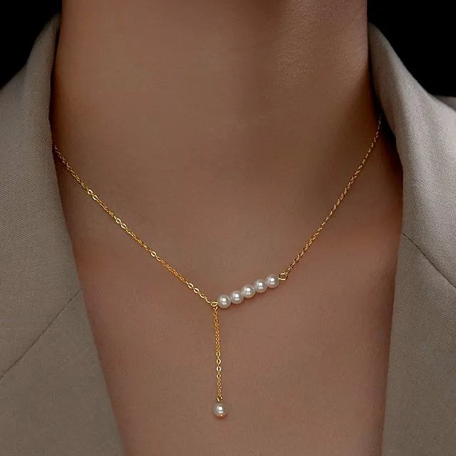 Pearl Bead Drop Golden-Plated Necklace