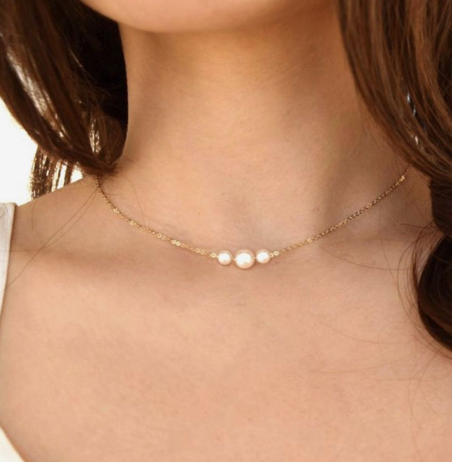 Elegant Triple Pearl Chain Necklace