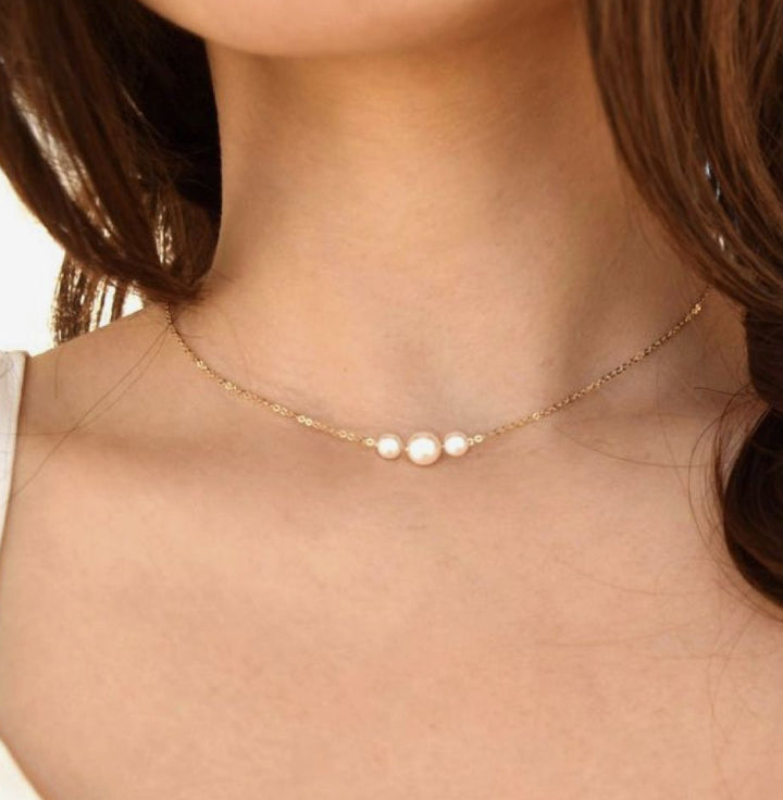 Elegant Triple Pearl Chain Necklace