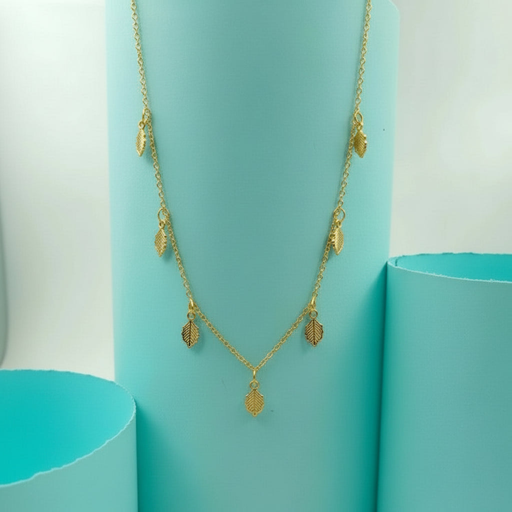 Leaf Charm Necklace in Sterling Golden