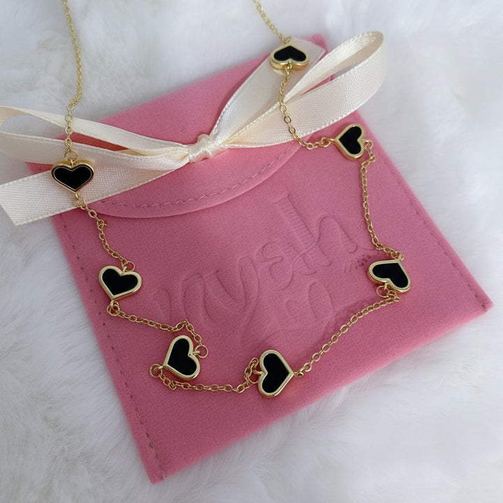 Golden Chain Black Heart & White Heart Pendant Necklaces