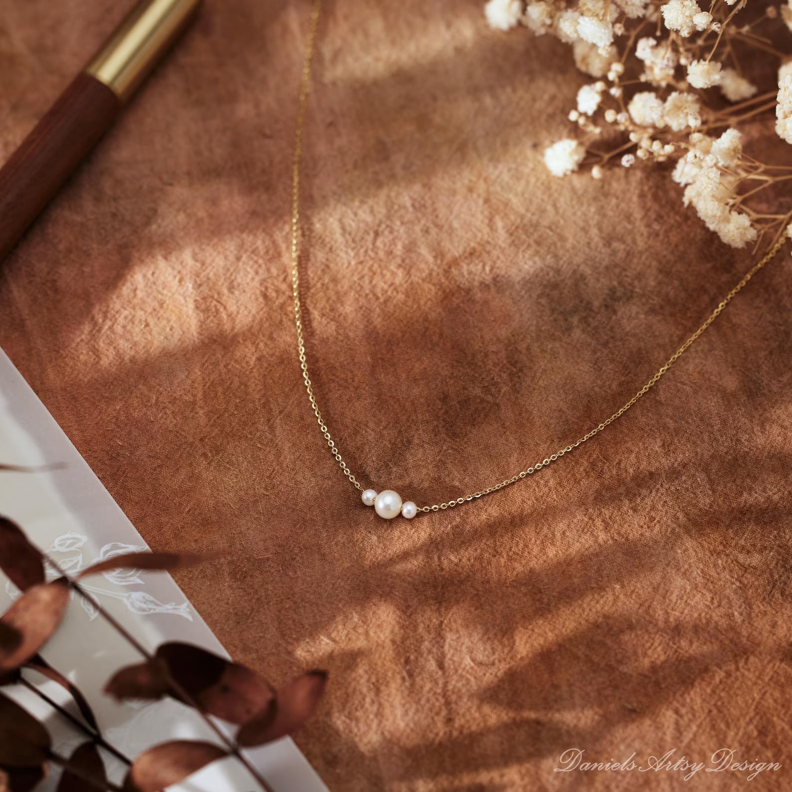 Elegant Triple Pearl Chain Necklace