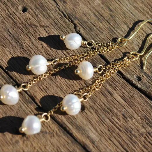 Elegant 3-Pearl Drop Earrings