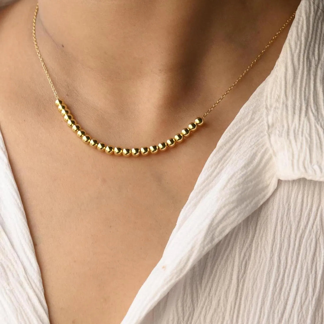 Dainty Beaded Golden Ball Necklace