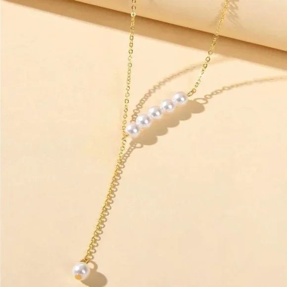 Pearl Bead Drop Golden-Plated Necklace