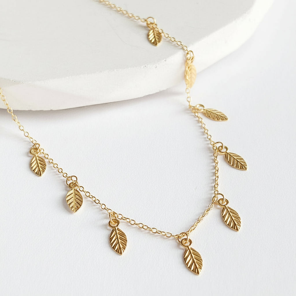 Leaf Charm Necklace in Sterling Golden