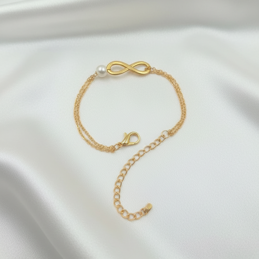 Minimal Elegant One Pearl Infinity Bracelet