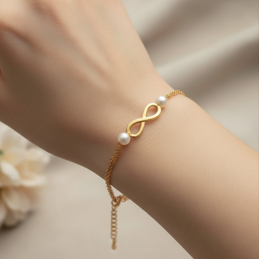 Minimal Elegant Two-Pearl Infinity Bracelet