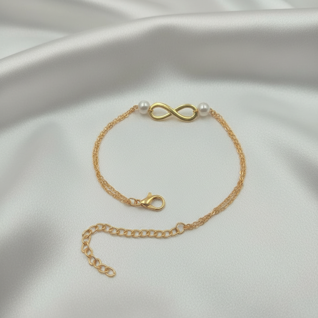 Minimal Elegant Two-Pearl Infinity Bracelet