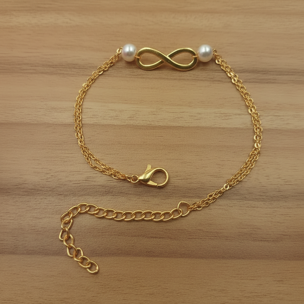 Minimal Elegant Two-Pearl Infinity Bracelet