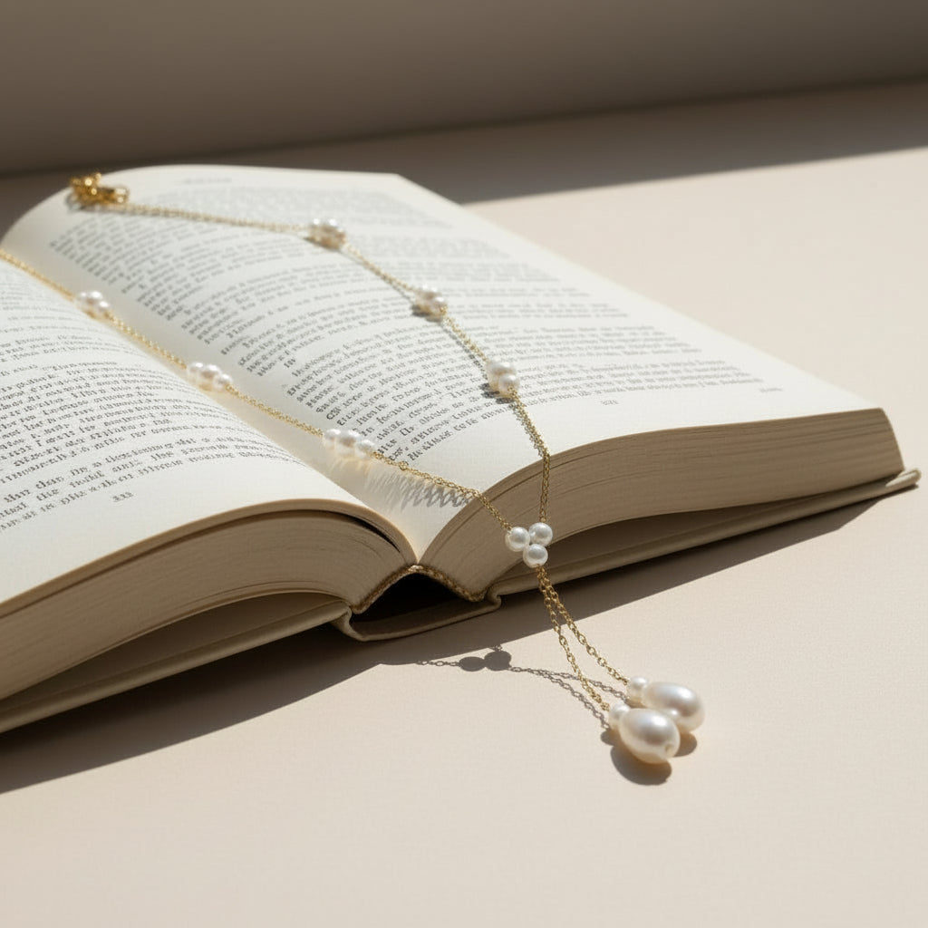 Triple Pearl Drop Y-Chain Necklace