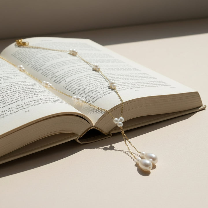 Triple Pearl Drop Y-Chain Necklace