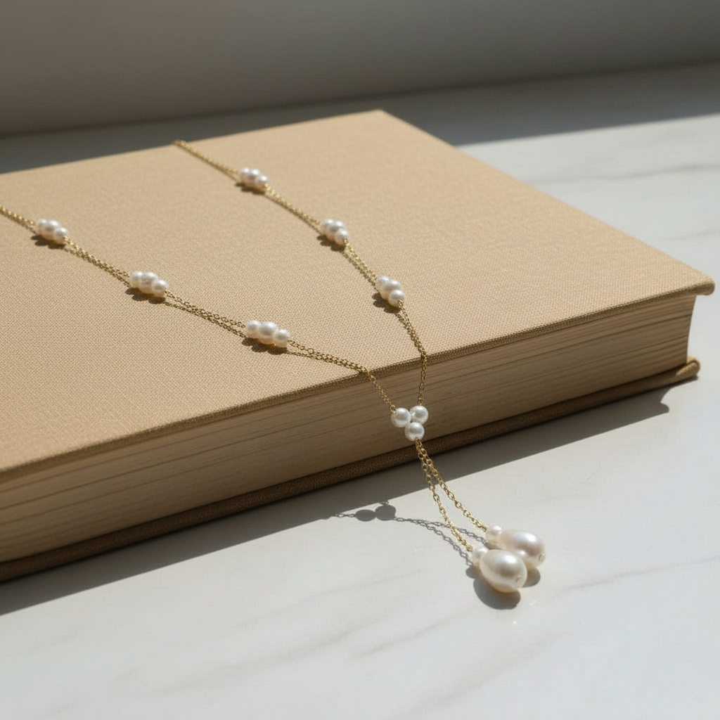Triple Pearl Drop Y-Chain Necklace