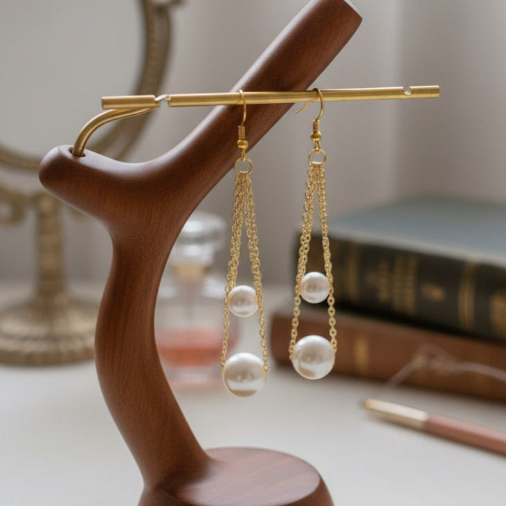 Double Chain Pearl Earrings