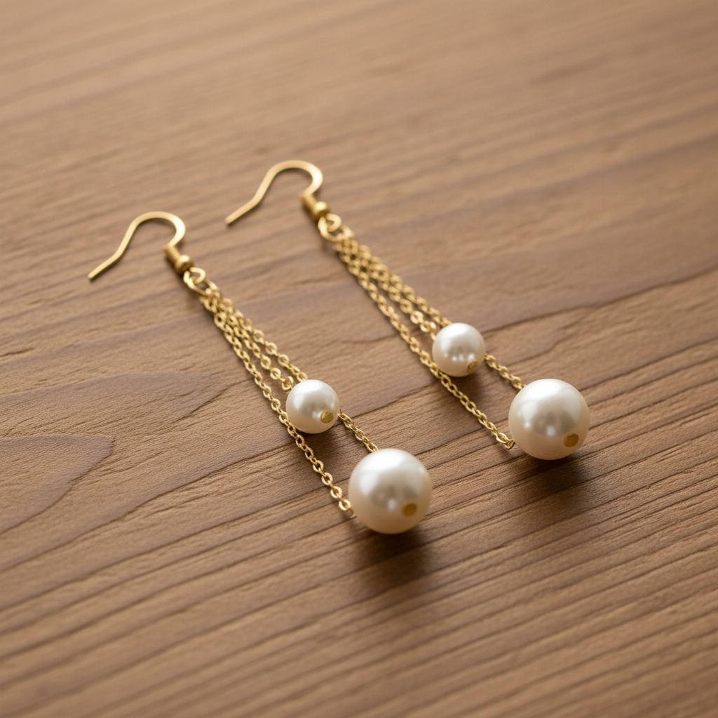 Double Chain Pearl Earrings