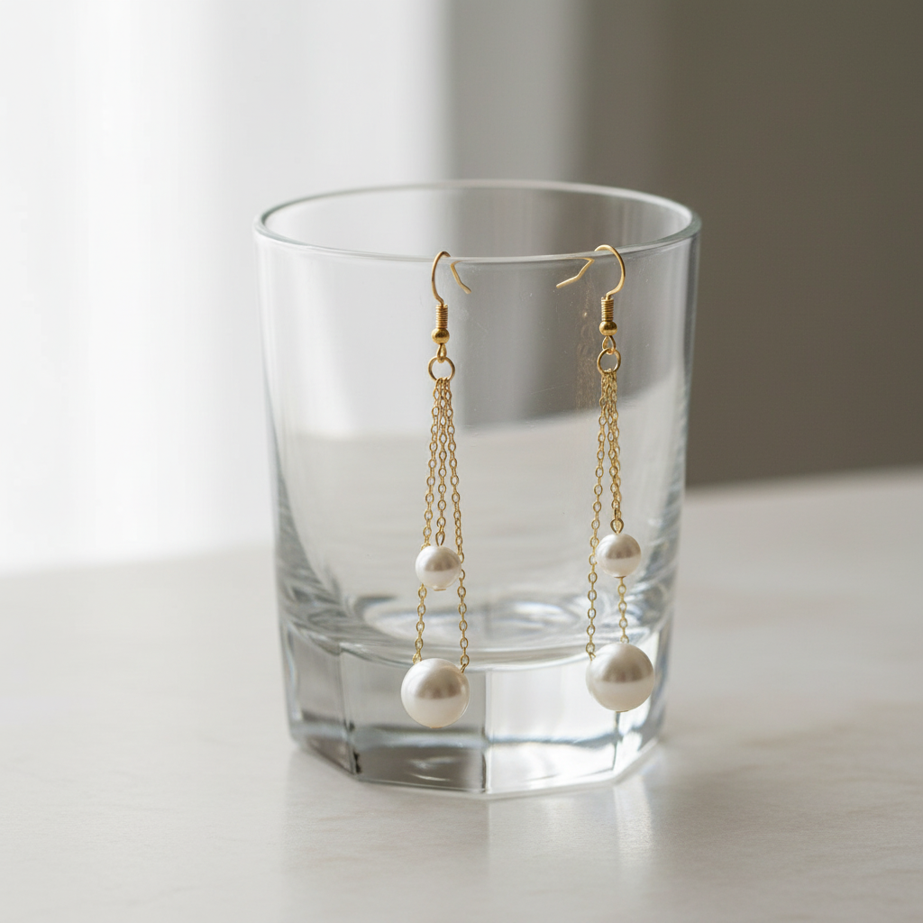 Double Chain Pearl Earrings