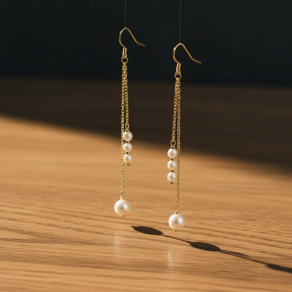 3 & 1 Pearl Chain Drop Earrings
