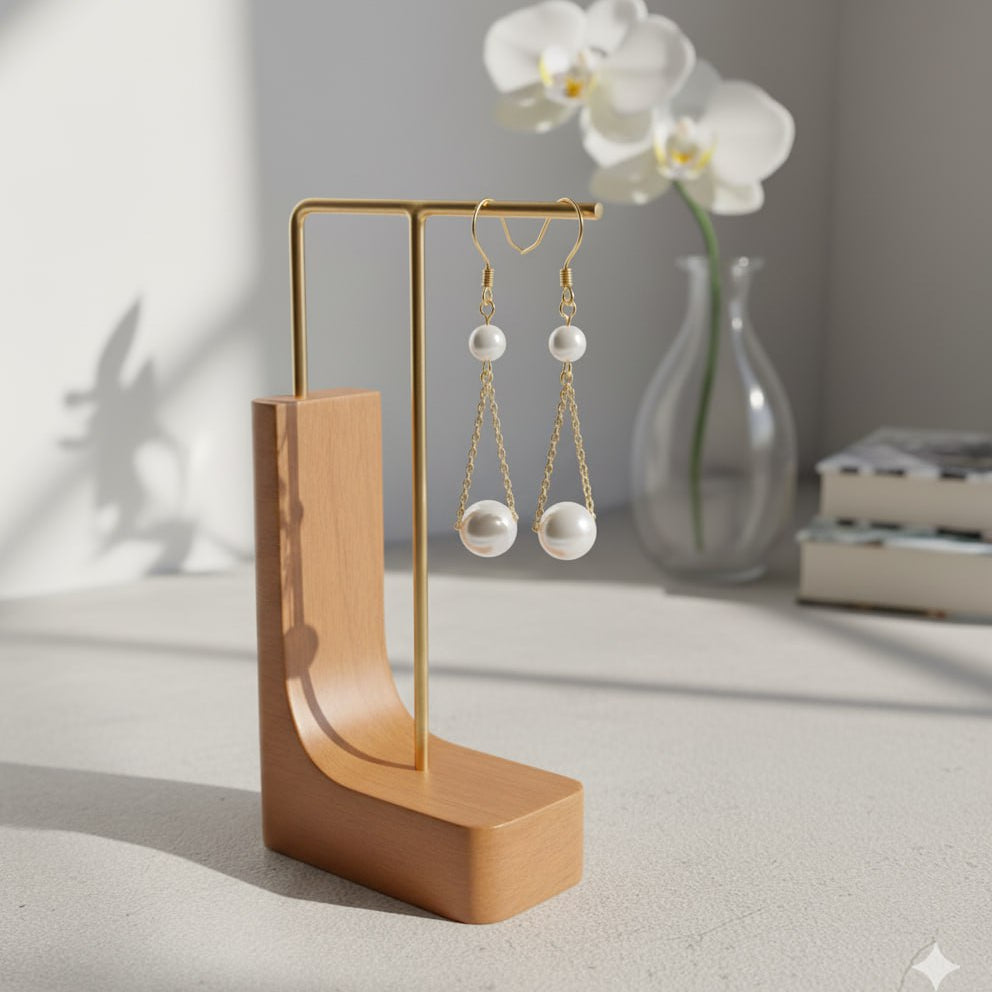 Triangle Pearl Chain Drop Earrings