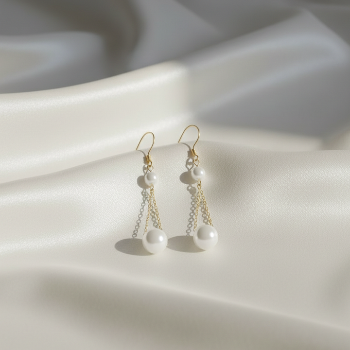 Triangle Pearl Chain Drop Earrings