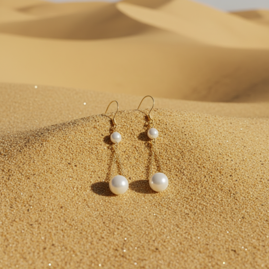 Triangle Pearl Chain Drop Earrings