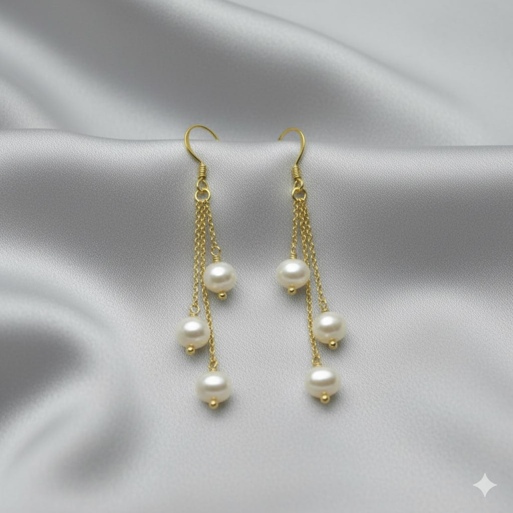 Elegant 3-Pearl Drop Earrings