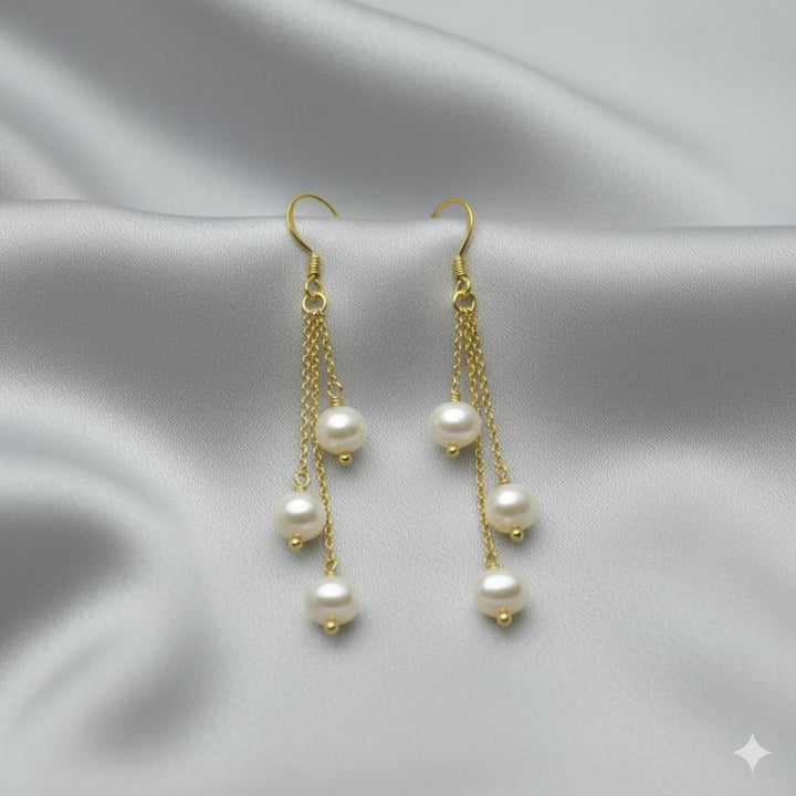 Elegant 3-Pearl Drop Earrings
