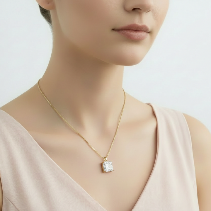 Square Diamond Pendant Necklace