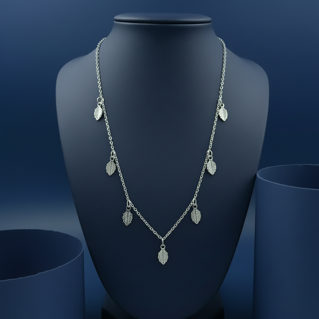 Leaf Charm Necklace in Sterling Silver