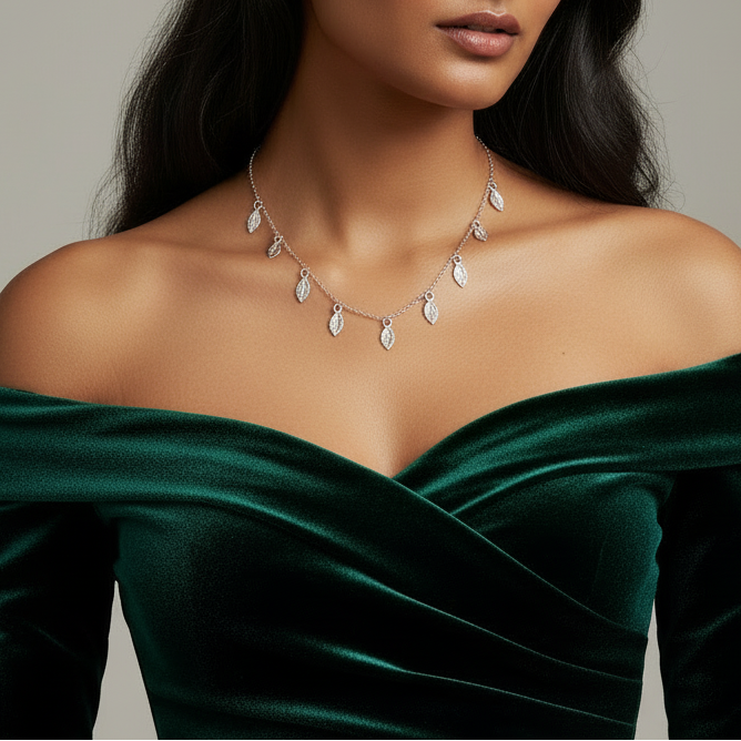 Leaf Charm Necklace in Sterling Silver