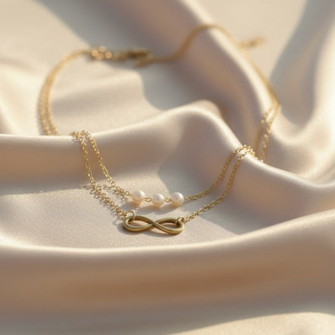 Minimal Clavicle Golden Chain 3-Pearl With Infinity Necklace
