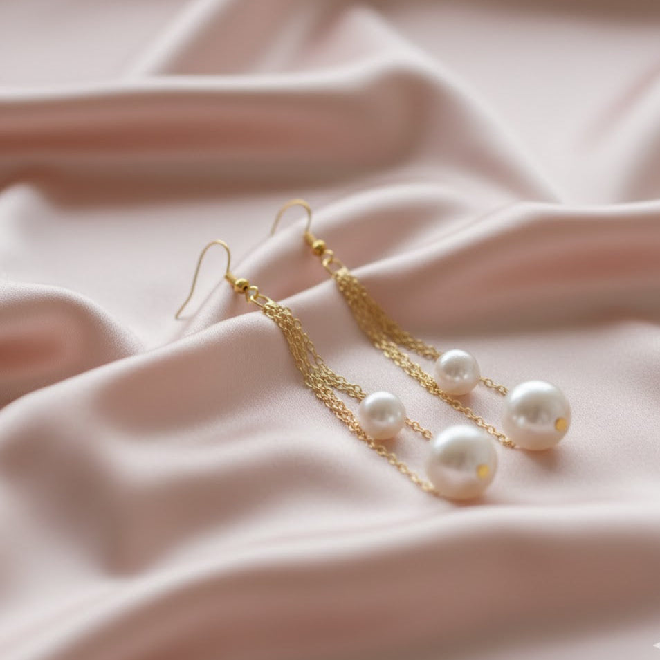 Double Chain Pearl Earrings