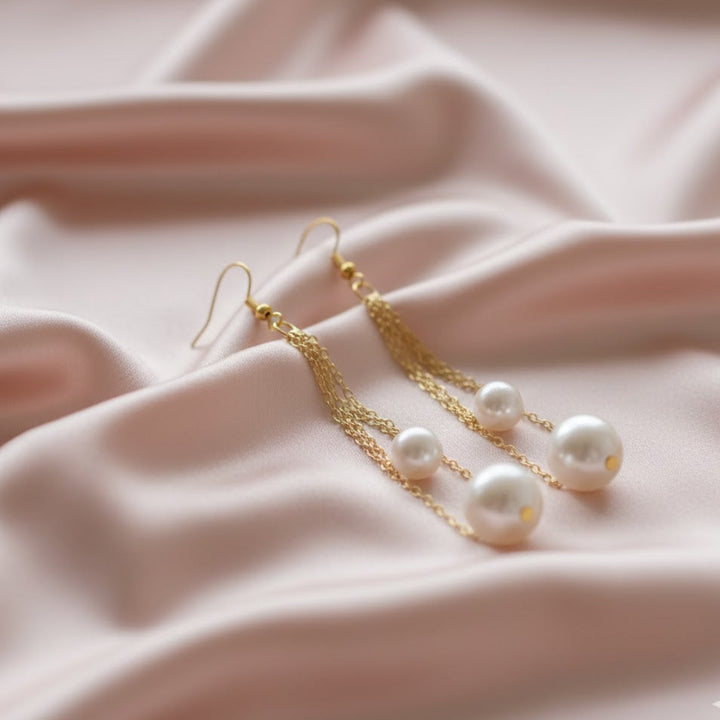 Double Chain Pearl Earrings